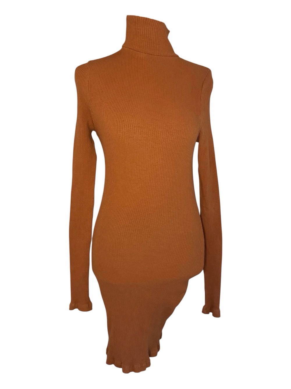 Free People Beach Ribbed Turtleneck Midi Dress in Rust Orange